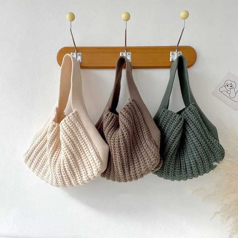FAshion Crochet Handbag Soft Slouchy Hobo Bag Korean Style Vintage Chic Square Pouch Winter Simple Knitted Warmer Handbag Y250730
