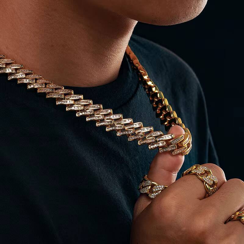 Wholesales Price Men Jewelry 14.6mm Gold Plated Moissanite 925 Sterling Silver Hip Hop Cuban Link Chain Necklace