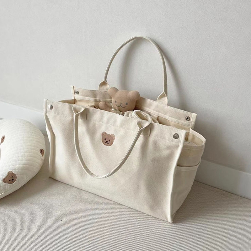 Designer Luxury Bag Bag Exclusive Casual Simple Versatile Bear Embroidered Mommy Bag Canvas Bag For Moms Going Out Mother And Baby Tote Bag Tote Bag