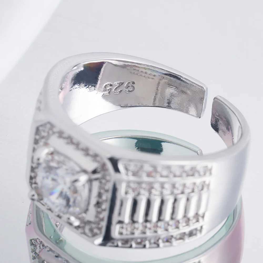 925 Sterling Silver Jewelry Luxury Round Cubic Zircon Rings for Men Classic Wedding Ceremony Ring Male Hip Hop Accessories y250730