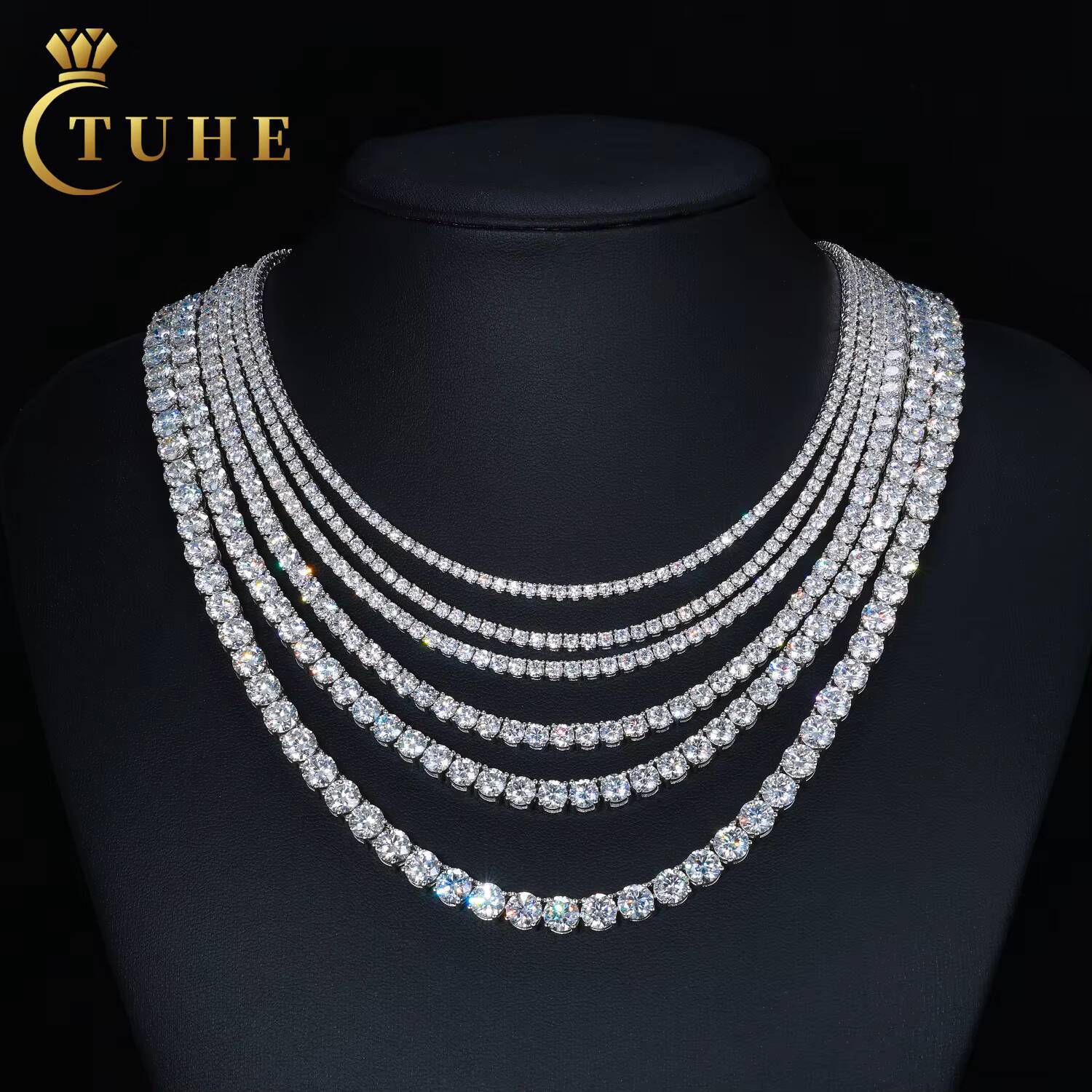 High Quality Hip Hop Jewelry 2mm-6mm 925 Sterling Silver VVS Moissanite Diamond Cluster Tennis Chain Necklace for Men Women