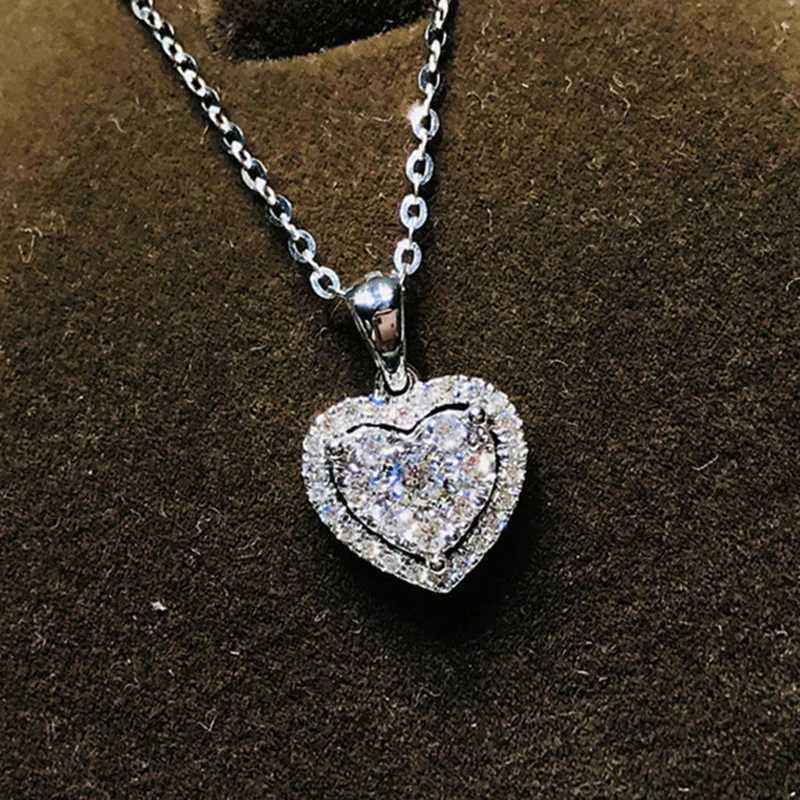 shine Zircon Heart Shaped Pendant Necklace for Women Silver Color Jewelry Wedding Anniversary Party Bridal Chain Girls Choker Z250731 Z250910