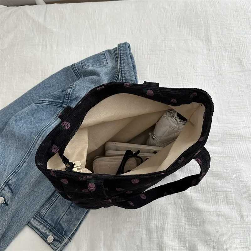 Corduroy Handbag Women Fashionable Shoulder Bag Large Capacity Casual Beach Tote Simple Commuter Work Bag Stylish Spacious Purse Y250730