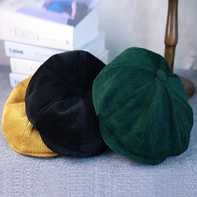 Plus Size 60cm Corduroy Octagonal Cap Mens Trendy British sboy Cap Mens and Womens Vintage All-match Beret 250730