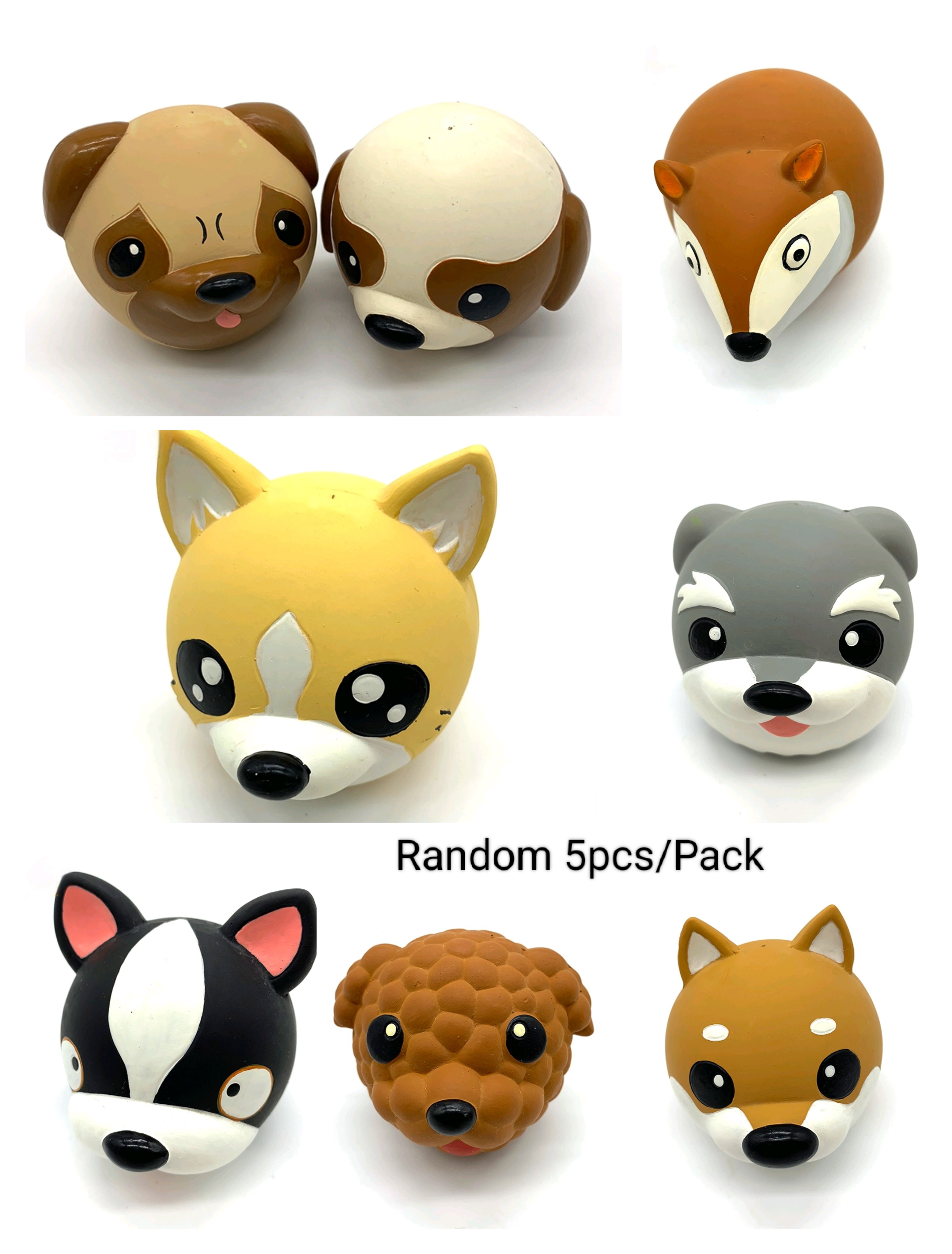 Latex Animal Ball Pet Toy Natural Rubber Bouncy Squeaky Dog Puppy Toy 5pcs/Pack