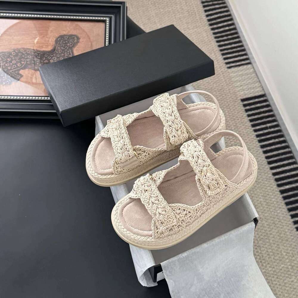 Women Size35-41 Weaving Sandals Med Heels Genuine Leather Flat Platform Summer Beach Designer Shoes Zapatillas De Mujer fb5