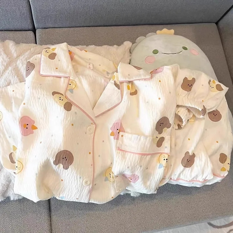 Summer Ladies Pajamas Homewear Set Cloudy Cotton Sweet Cute Cardigan ShortSleeved Shorts Thin Section of 250730