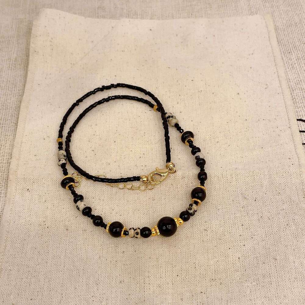 New Chinese Style Black Onyx Necklace Niche Design Minimalist Clavicle Chain Layered Light High-end Accessory for Women e06