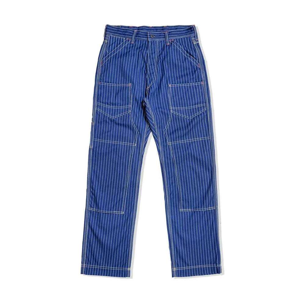 Red Tornado Double-Front Indigo Wabash Stripes Canvas Pants Derrickman Overalls Ameki