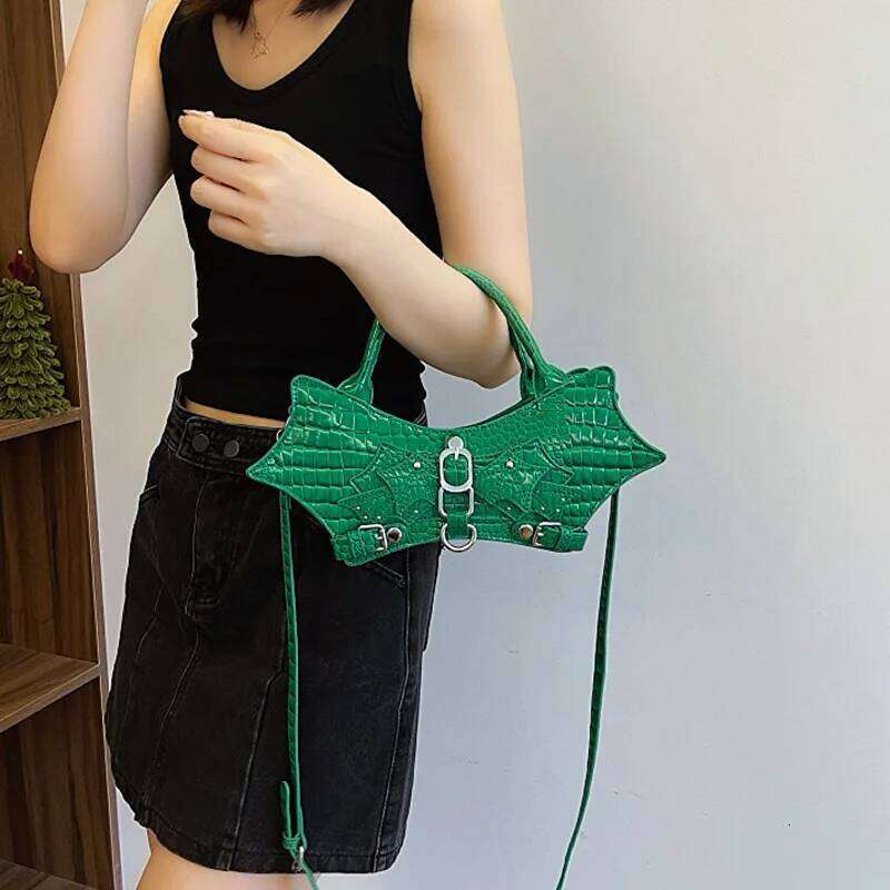 designer bag Fashion New Wings Bat Shoulder Women's Bag Crocodile Girls Crossbody Pure Colour Handbag Metal Decoration PU Material