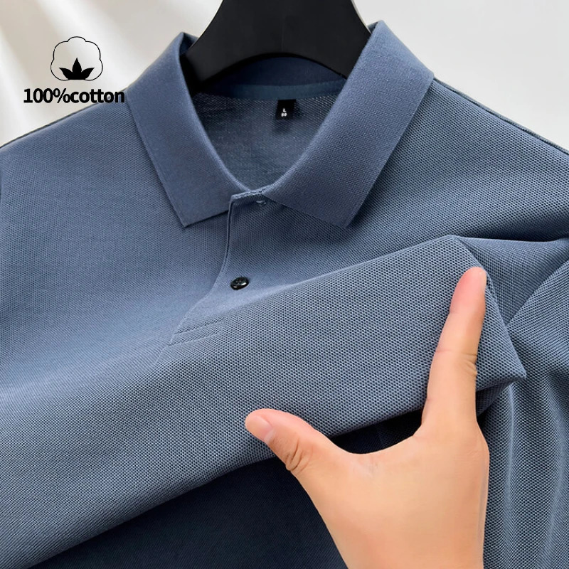 100% Cotton Polo ShirtSummer Fashion Casual Long Sleeve Breathable Lapels Tshirt 10 Colors Mens Perfect for Golf Sports 250731