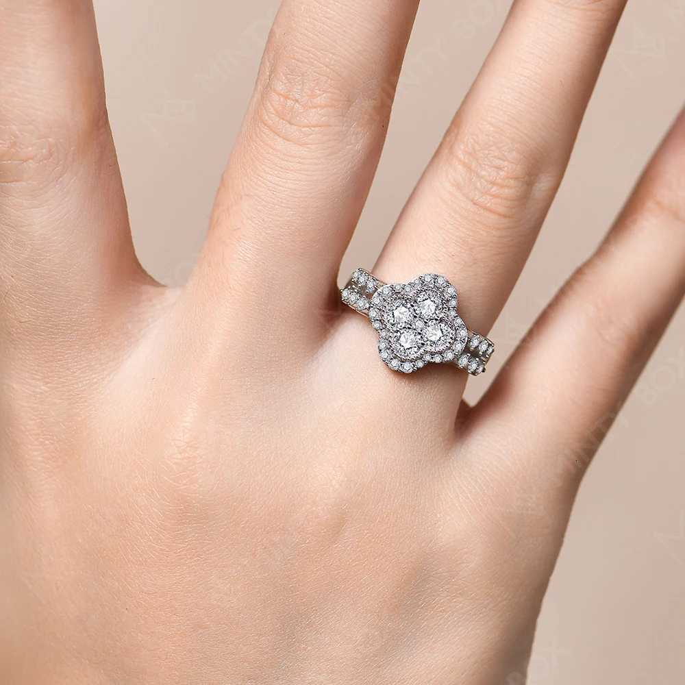 mintybox moissanite 18k white gold plated diamond ring for women s925 sterling silver engagement wedding fine jewelry four-leaf y250730