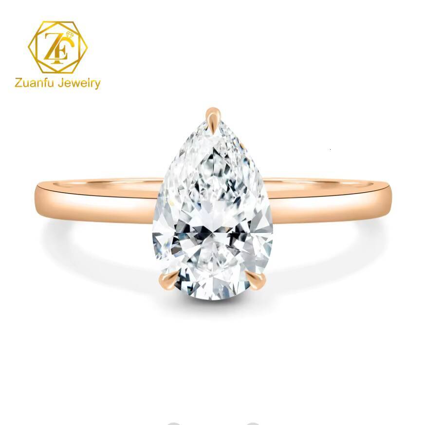 2025 Latest Luxury 14K White Gold 2 Carats Pear Shaped Moissanite Diamond Ring Women Trendy Wedding Engagement Jewelry Unisex