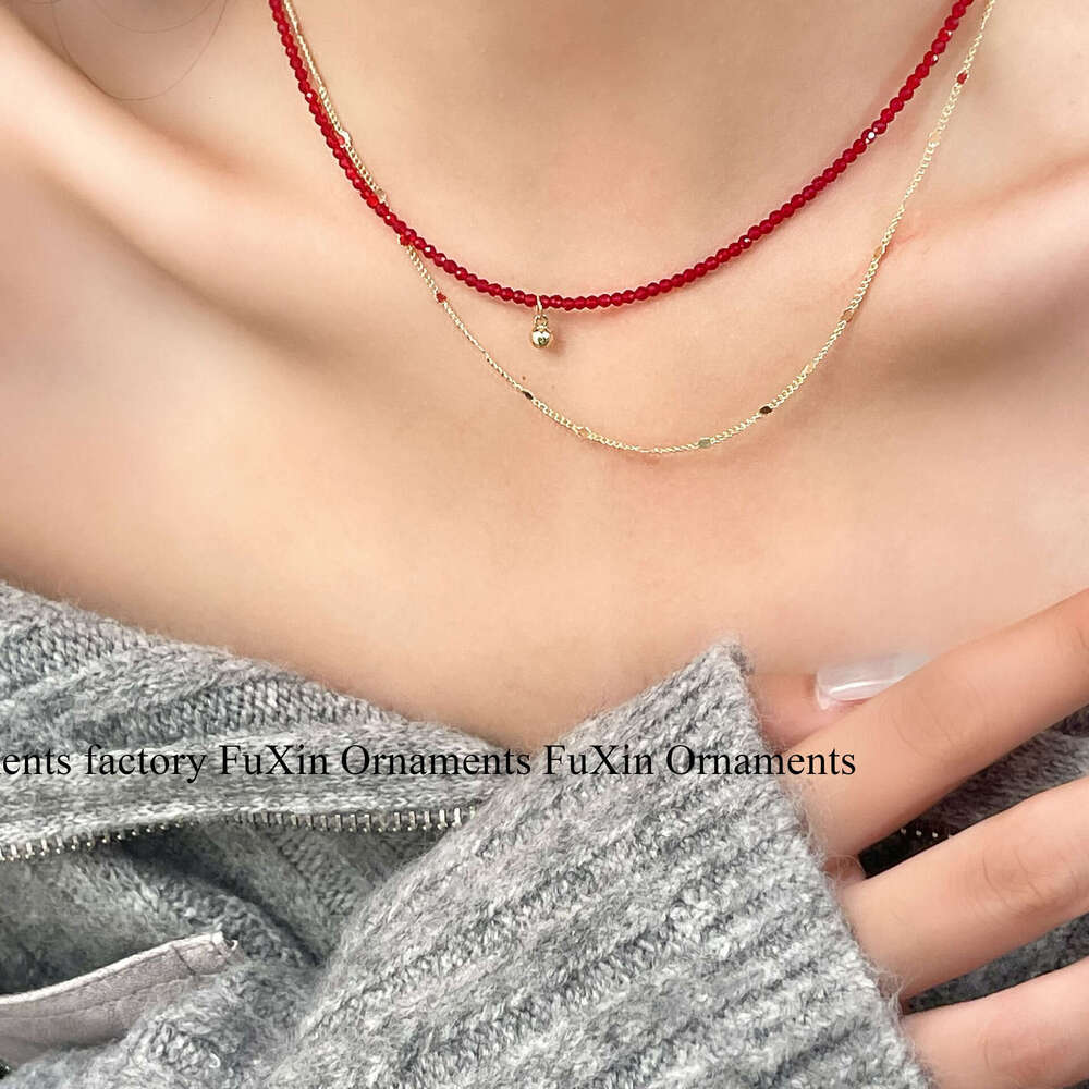 Ultra-fine Minimalist Metal Chain New Niche Necklace High-end Versatile Collarbone Accessory Double-layer Pearl Stacking 14c