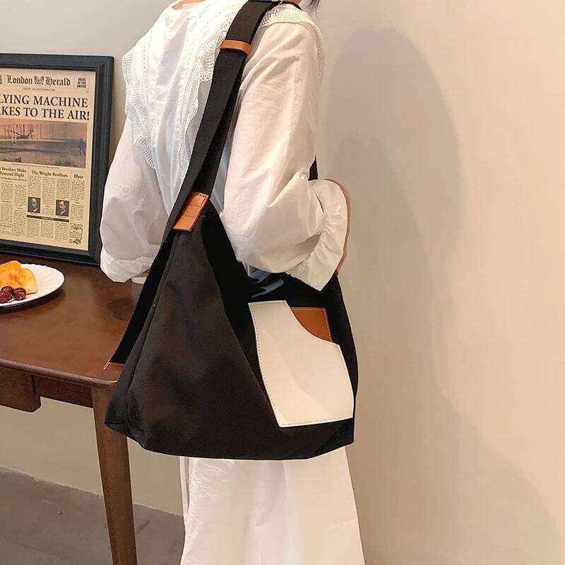 Large Capacity Canvas Tote Bags For Women 2021 New Contrast Color Bucket Travel Bag Simple Fashion Girl's Shopper Shoulder Totes
