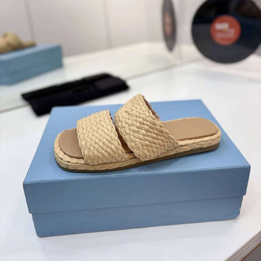 Women Size35-42 Weaving Slippers Flat Platform Summer Slides Leisure Genuine Leather Designer Shoes Zapatillas De Mujer 3dc