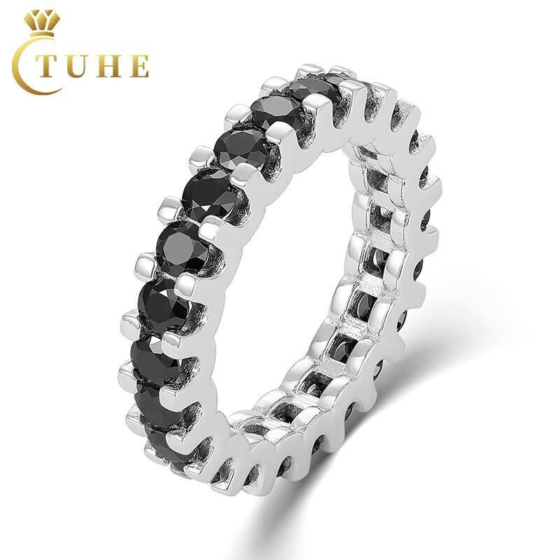Punk Rock Style 925 Sterling Silver Ring 4mm Black Moissanite Factory Wholesale Lab Diamond Jewelry Ring for Men