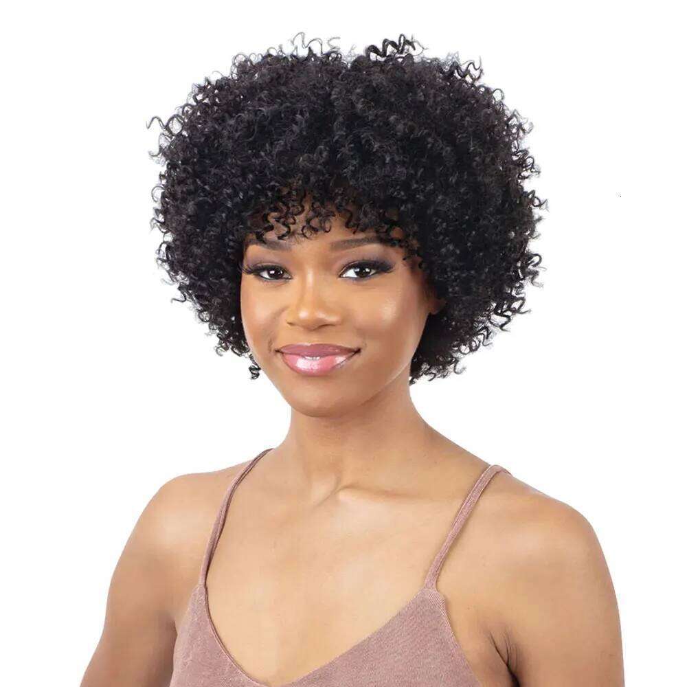 Highlight Human Hair Afro Wigs Black Women Short Pixie Kinky Curly for African American Full hine Wig