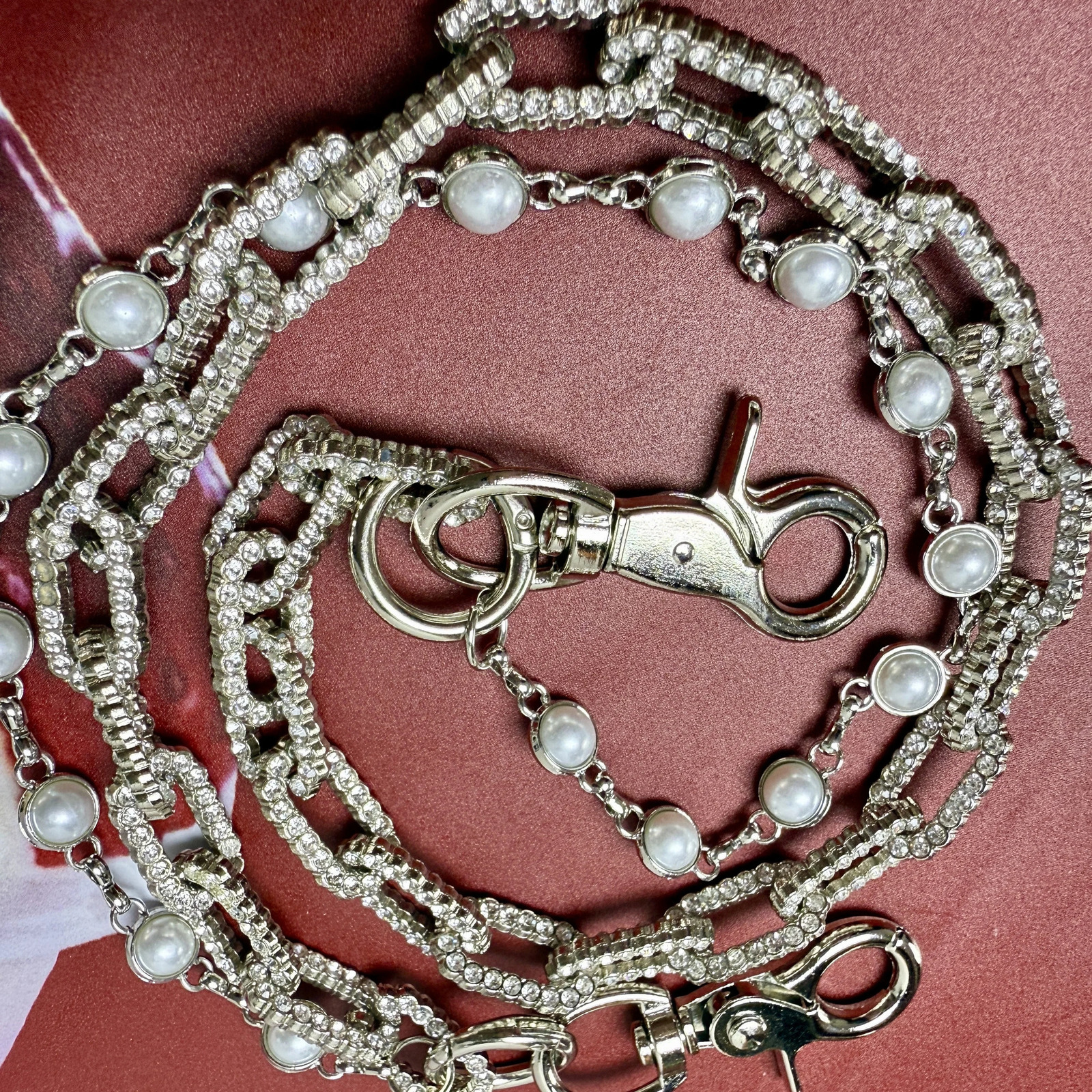 punk style pants with double-layer metal chain and colorful bead fashionable mens and womens waist decoration 250730