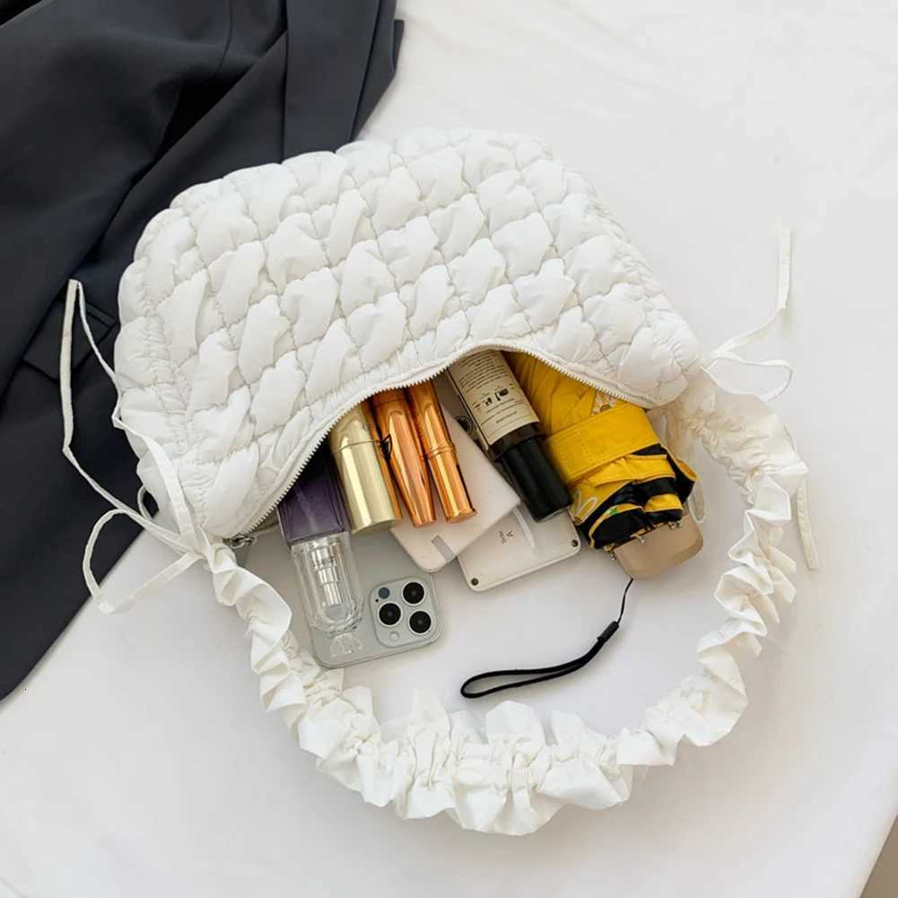 Women Crossbody Bags Solid Quilted Padded Bubble Cloud Bag Ruched Big Purse Zipper Closure Adjustable Shoulder Strap Travel Bags Y250730
