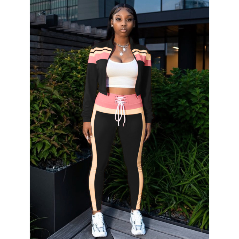 Women Tracksuits Two Pieces Set 2026 New Fashion Street Clothing Color Block Long Sleeve Zipper Cardigan Sports Casual Long Pants Sportwear 4 Colors