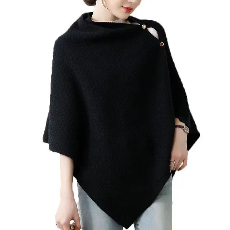 Warm Knitted Plain Color Scarf Thick Single Breasted Wool Shawl Wrap Women Cape Open Side Woven Cardigan Poncho Stole 250729