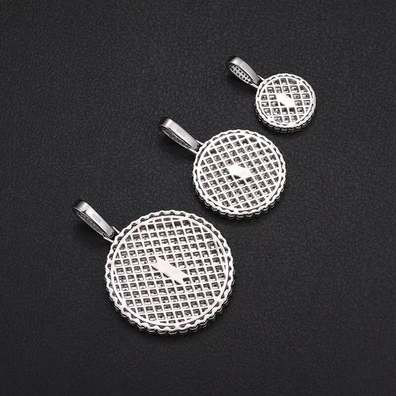 Fine Hip Hop Jewelry 20/30/40mm Silver Pass Diamond Tester VVS Moissanite Iced Out Disc Coin Tag Pendant Necklace for Men Women