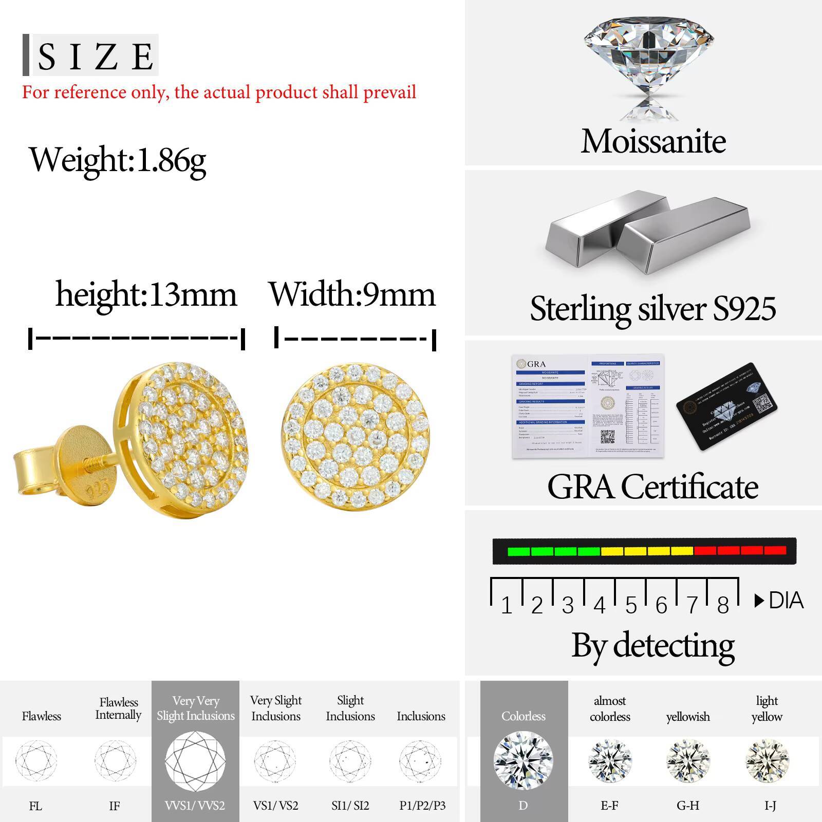 Wholesale Mens Fashion Custom Color 925 Sterling Silver 4 Rows VVS Moissanite Diamond Round Geometric Stud Earrings