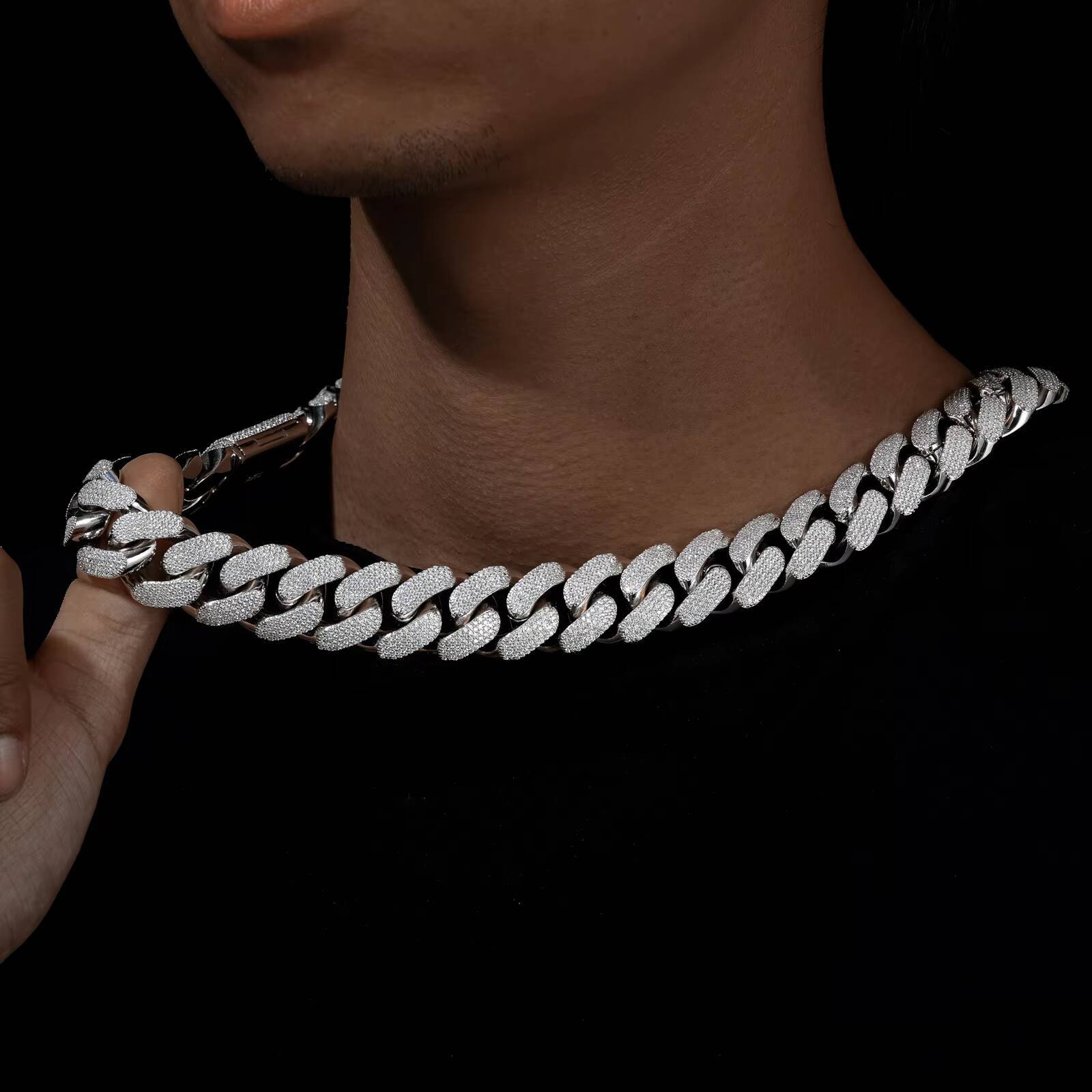 20mm Chunky Hip Hop Jewelry Necklace Custom 925 Sterling Silver 5 Rows Vvs Moissanite Diamond Cuban Chain for Men