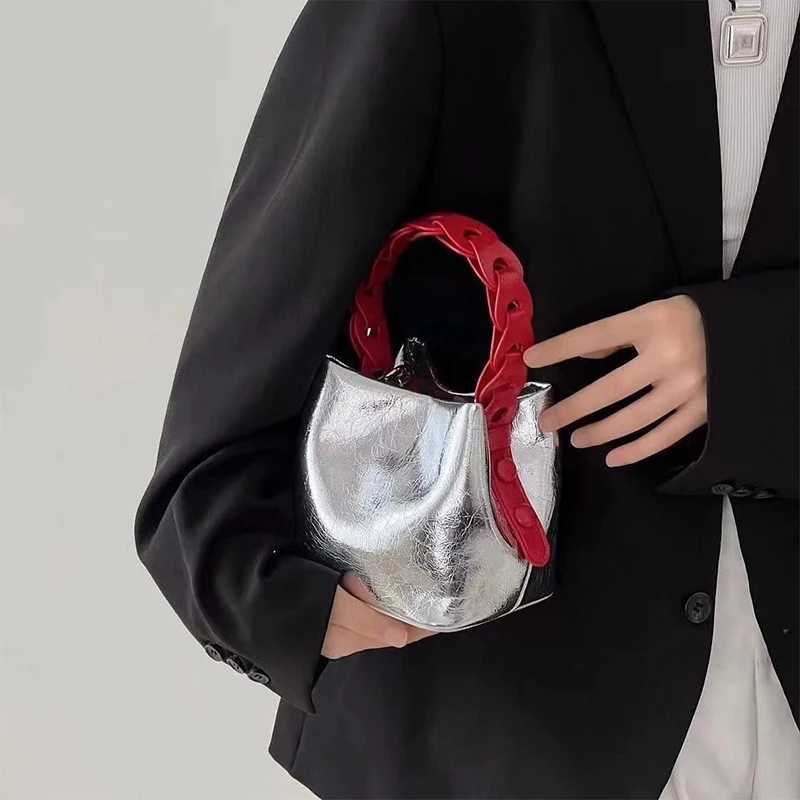 Women Handbag Soft Leather Woven Handmade Solid Large Capacity Bucket Bag Portable Shoulder Handbag Messenger Bag Clutch Y250730