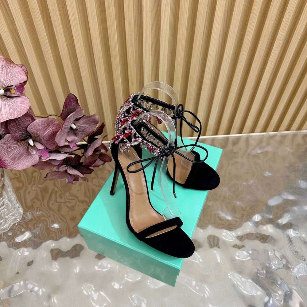 Women Size35-43 Genuine Leather Sandals Super High Heels Crystals Pumps Party Summer Designer Shoes Zapatillas De Mujer 155
