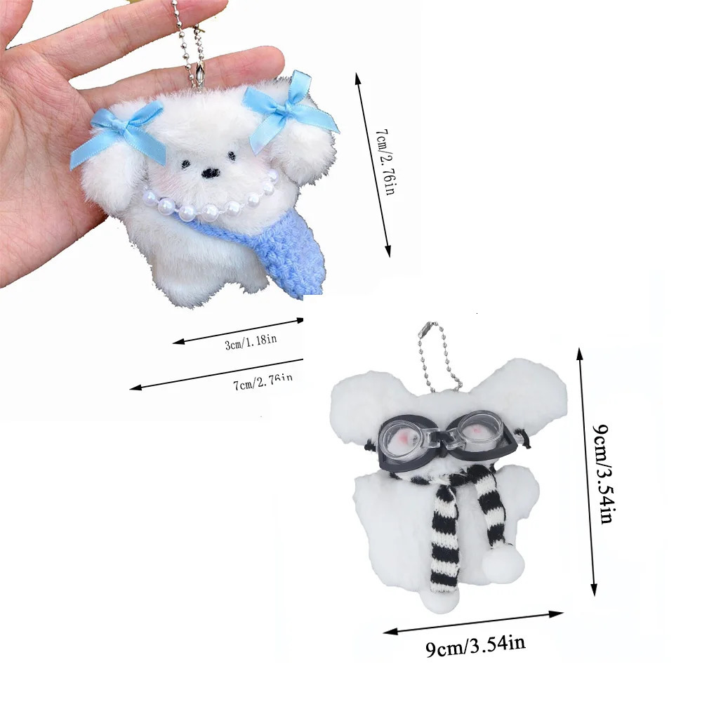 Creative Keychains Charm Cute INS Little Milk Dog Keychain For Bags Plush Bag Pendant Girls Heart Doll Keyring Jewelry Gifts 250730
