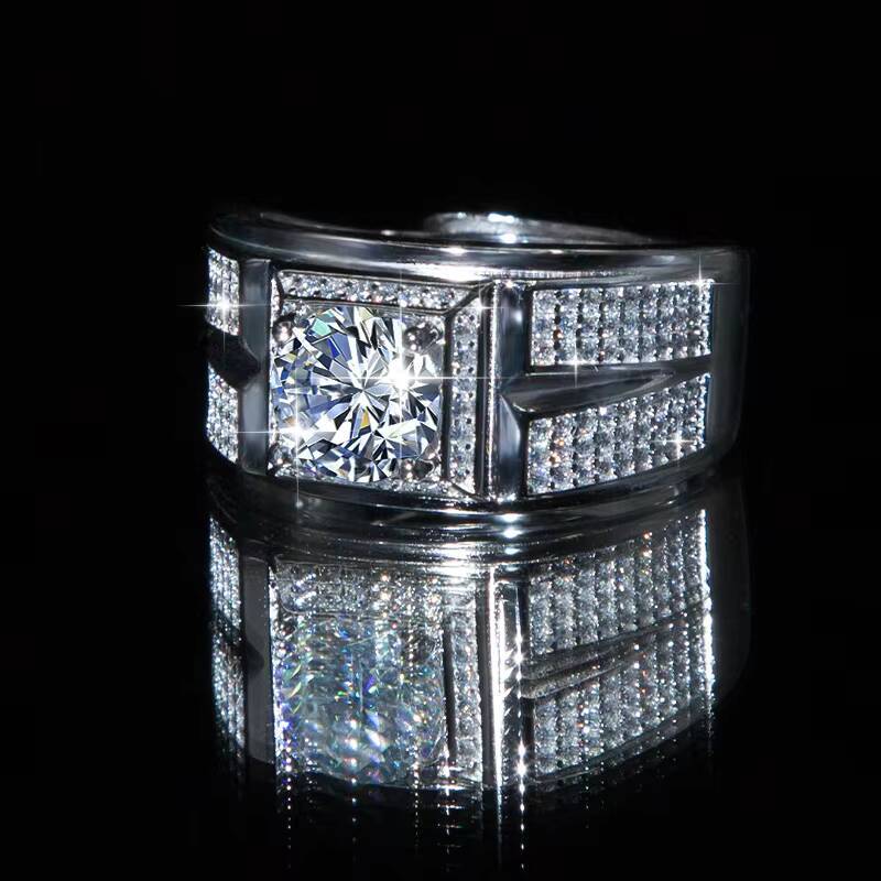 Hot Selling Jewelry Hip-hop Ring Mens 925 Sterling Silver Five Rows Full Inlaid VVS1D Color Moissanite Diamond Mens Ring