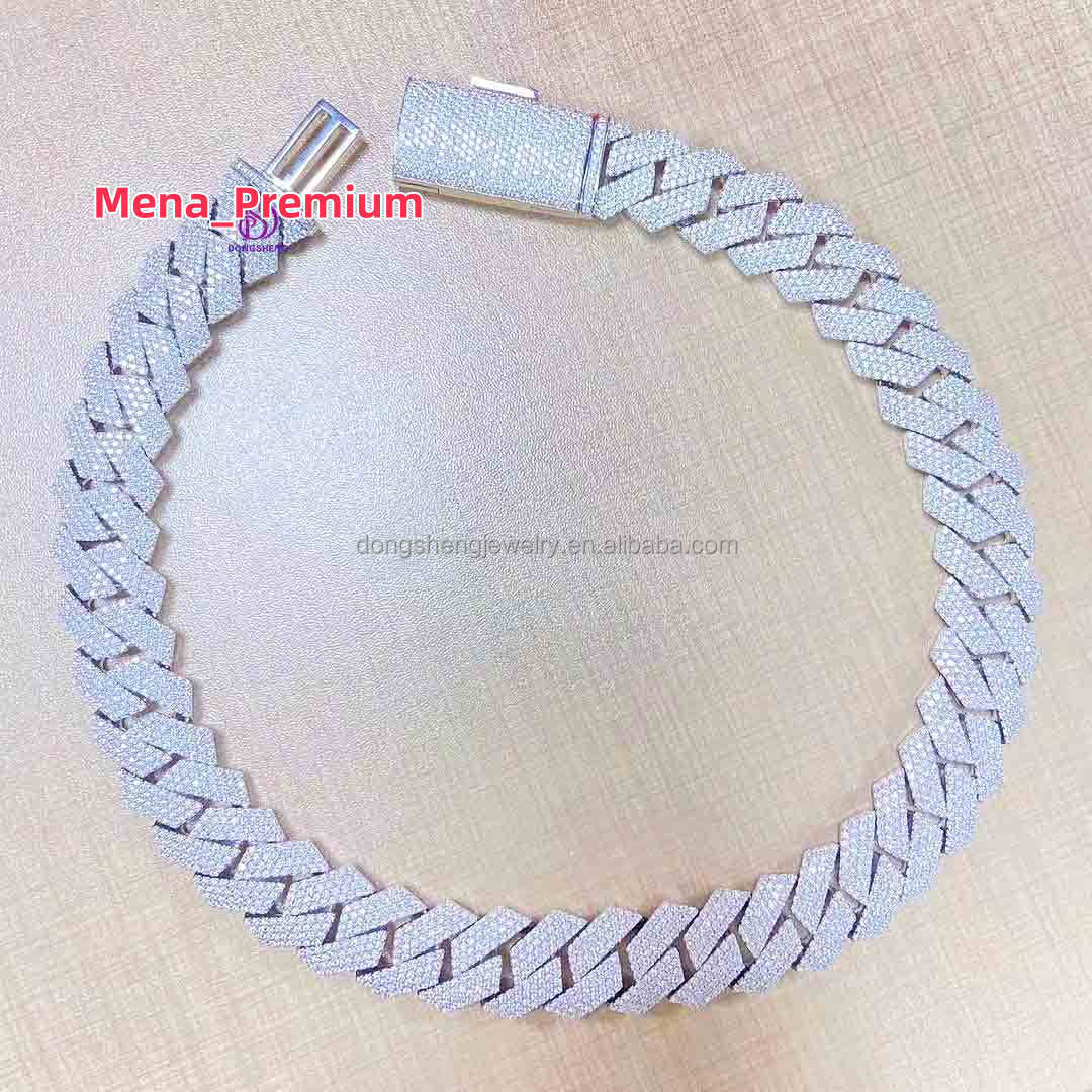 Hip Hop Cuban Link Chain 14mm 15mm Ice Out Vvs Diamond Moissanite Fine Jewelry Necklaces Custom 925 Sterling Silver Customize D2
