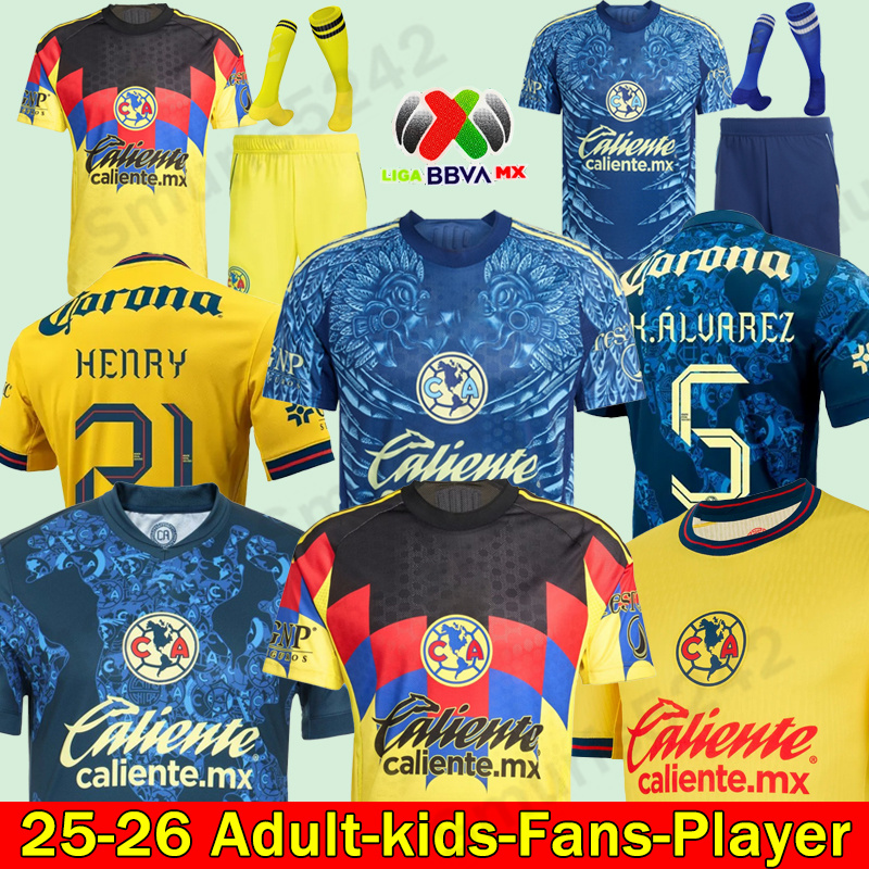 NEW 25 26 MAXI ClUb AmEriCa Soccer Jerseys CA Liga MX 2025 2026 K.ALVAREZ LOZANO HENRY Long sleeves Player Football Shirts goalkeeper L.MALAGON Men kids kits set