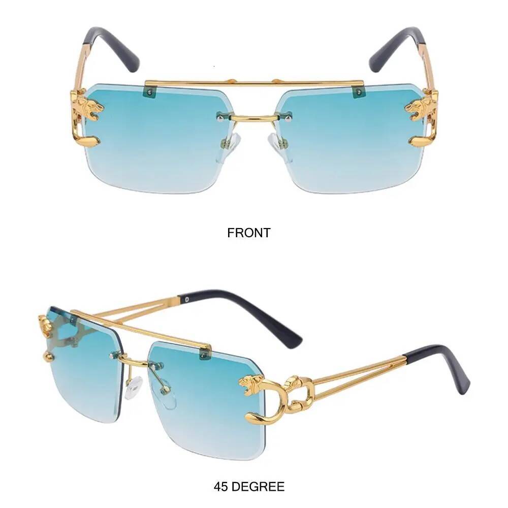 Steampunk Rimless Square Sunglasses Men 2025 Brand Designer Gold Lion Decoration Sun Glasses for Women Vintage Eyewear