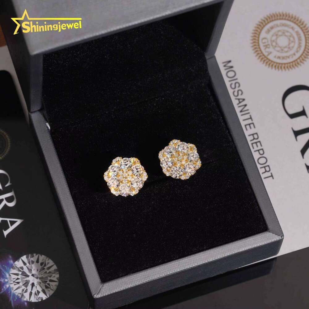 Moissanite High-Quality Sterling Sier Hip-Hop Iced Out Unisex Flower Earrings