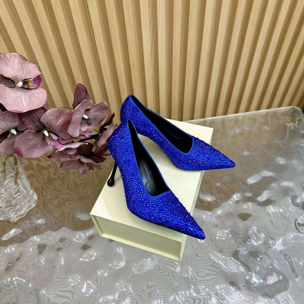 Women Size34-42 Silk Genuine Leather Crystal Pumps Super High Heels Wedding Pointed Toe Designer Shoes Zapatillas De Mujer 073