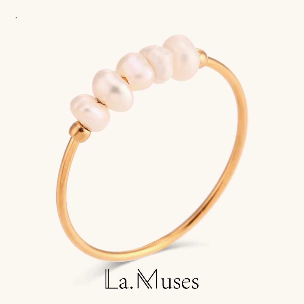 The. Muses Elegant Small Freshwater Pearl Stainless Steel Finger Rings Women Fashion Daily Waterproof Jewelry And Accessories y250730