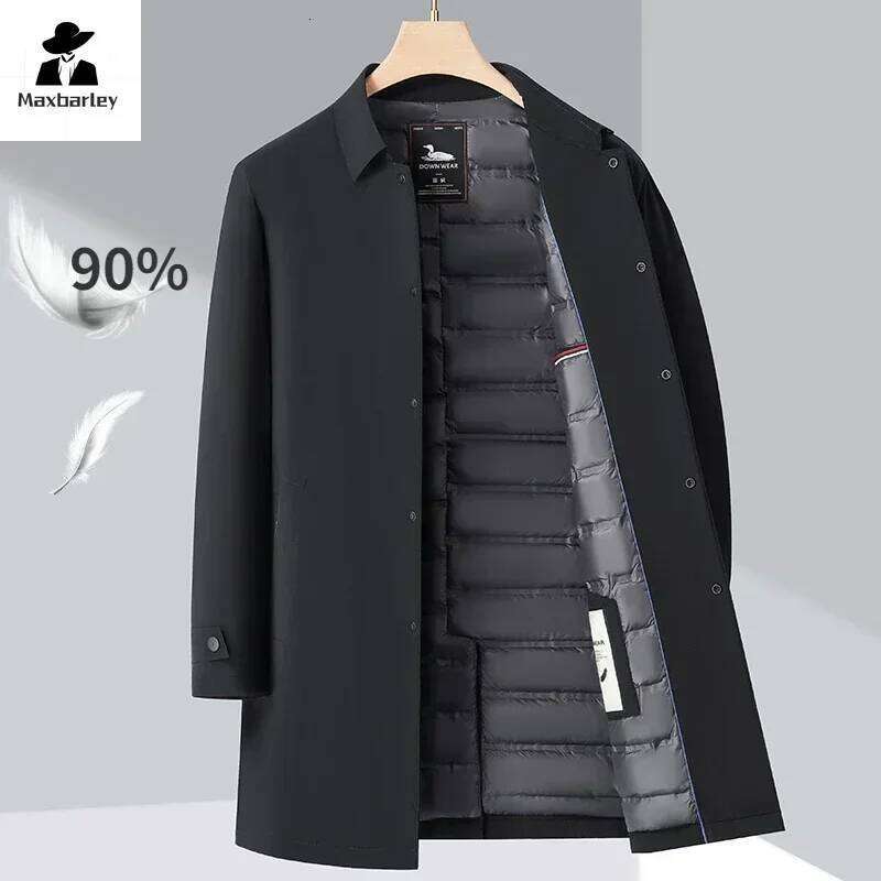 High-End Jacket Men's Winter Business Casual Mid-Length Lapel 90 White Duck Down Parka Male Clothes Thick Warm Coat MDNG