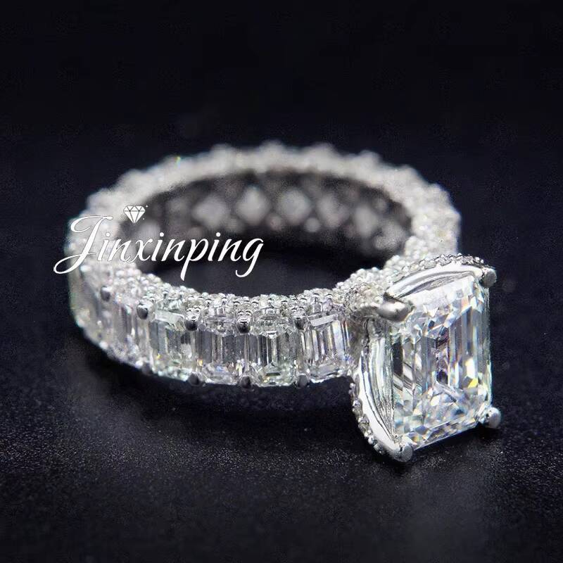 Hot Selling Design Custom Moissanite Jewelry Big Emerald Cut Diamond Engagement Ring Fashion Band Rings