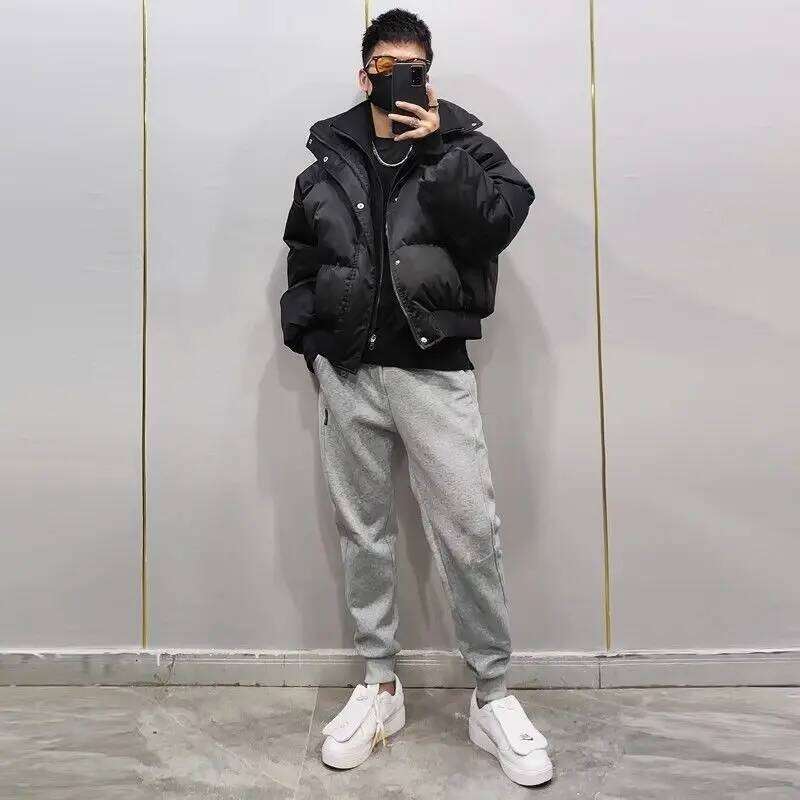Men's Standing Collar Padded New High-end Short Two-piece Jacket Loose and Winter Design Warm Thick Bread Parkas