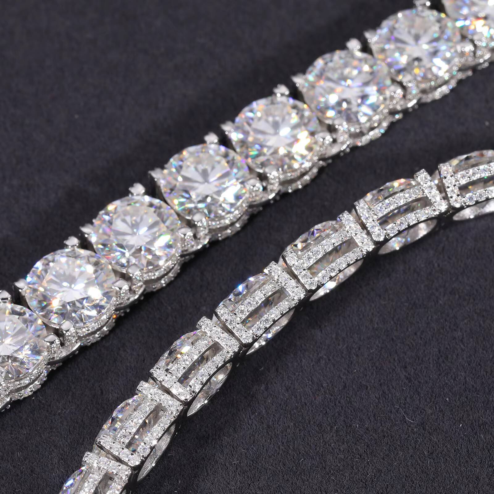 New Design Iced Out Bracket 10mm 925 Sterling Silver VVS Moissanite Diamond Baguette Buckle Tennis Chain Necklace