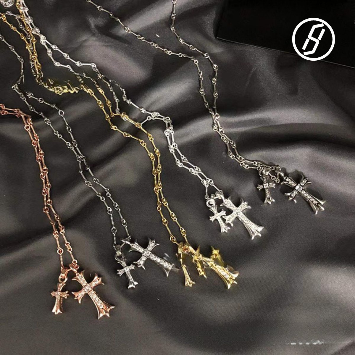 Trendy jewelry pendant Thai silver retro cross cross border sweater chain accessories high-end feeling autumn and winter collection punk style pendant necklace