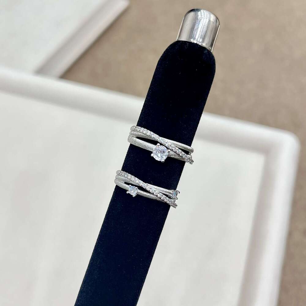 Multi-layer Surround Brushed Zircon Open Ring Elegant Personality Light Luxury High-end Fashion Niche 0e3