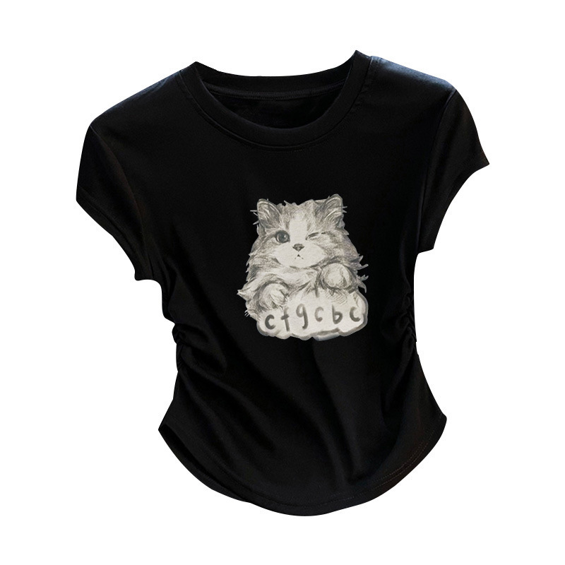 2025 pure cotton black shoulder short sleeved women's T-shirt summer new design sense Niche slim fit short top new designer T-shirt