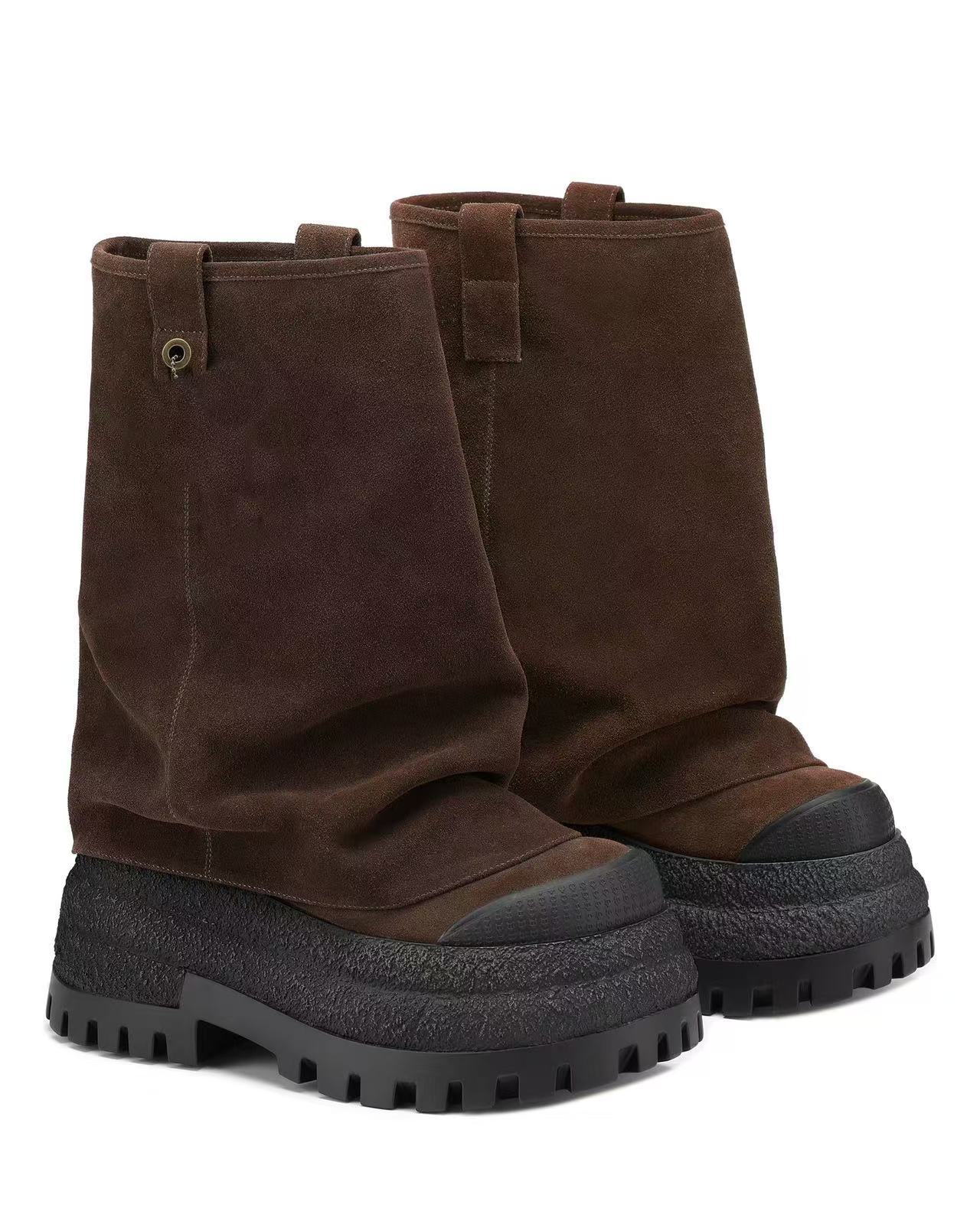 2025 New Women's Retro Chunky Sole Mid Heel Knight Boots - High Shaft PU and Suede Ankle Boots for Fall (Multi-Color)