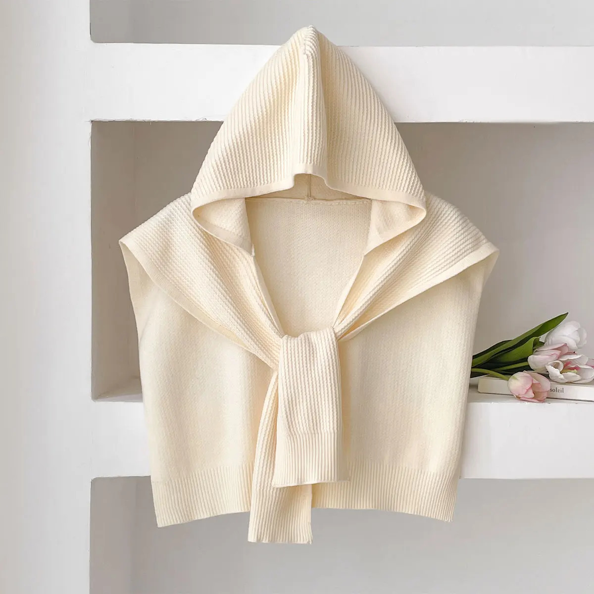 Solid Color Knitted Hooded Shawl Women Spring and Autumn Warm Capes with Shirts Fashion Outerwear Neck Protection Scarf 250731