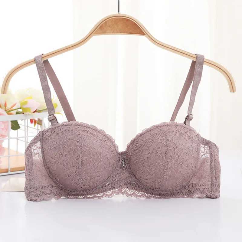 Sexy Lace Bras for Women Natural Latex Underwire Thickness Optional Underwear Womens Small Chest Side Gather Bra Z250730