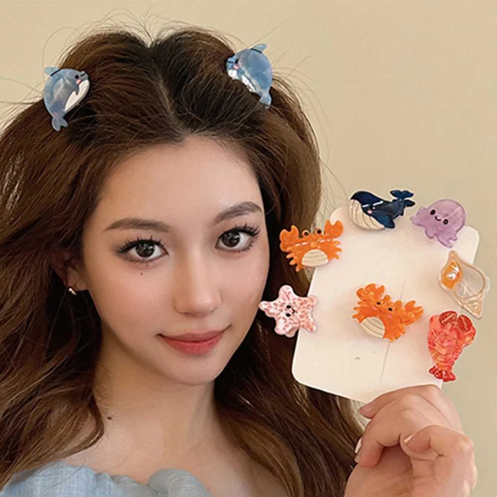 Small Delicate Cute Childs Acetate Hair Clips Cartoon Whale Seahorse Crab Starfish Hairpins Side Bangs Girls Hair Accessories R250730